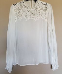 1.State Crochet Yoke Long Sleeve Blouse